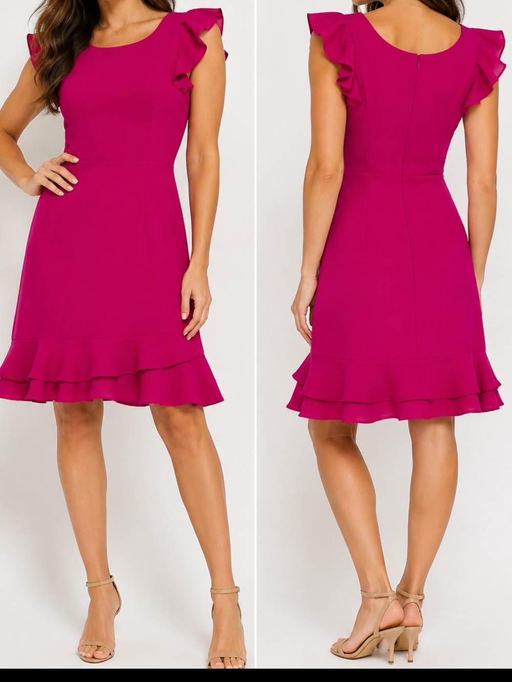 Women's Fuchsia Ruffle Hem Cap Sleeve Dress size S